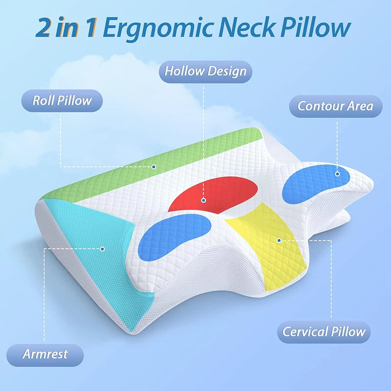 1pc Memory Foam Cervical Pillow, 2 in 1 Ergonomic Contour Orthopedic Pillow for Neck Pain, Contoured Support Pillows,Neck Pillow - Eirvana