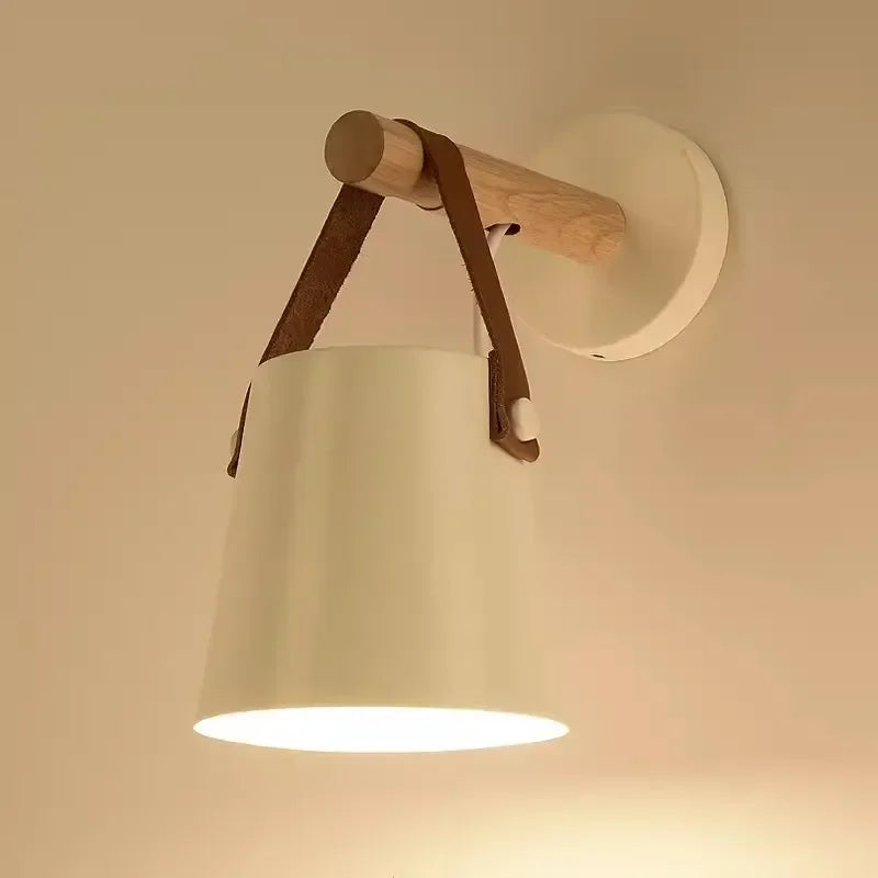 Nordic Wood and Leather Hanging Wall Lamp