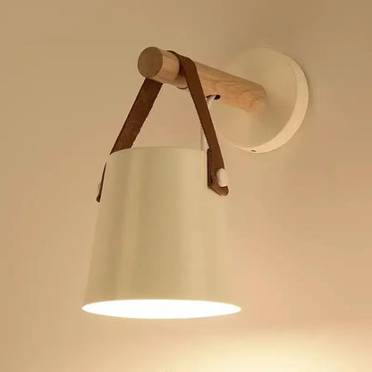 Nordic Wood and Leather Hanging Wall Lamp