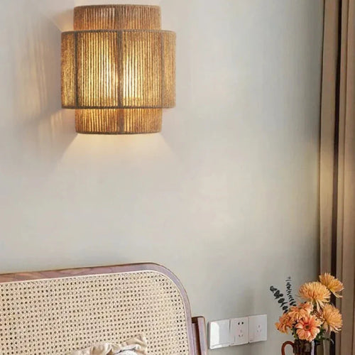 RattanGlow Handwoven Rattan Wall Lamp