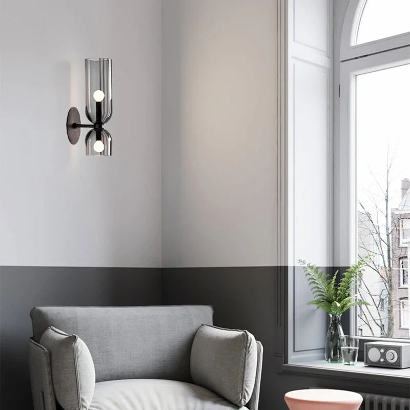 Nordic Smoked Glass Tube Wall Lamp