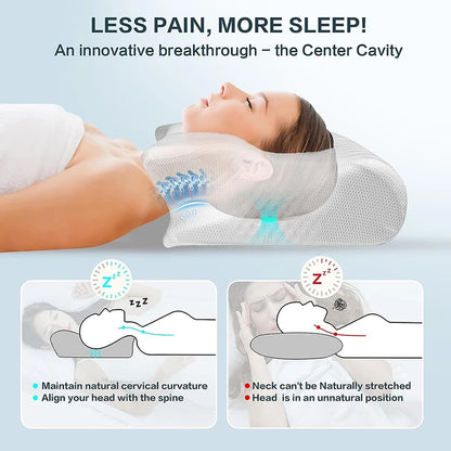 1pc Memory Foam Cervical Pillow, 2 in 1 Ergonomic Contour Orthopedic Pillow for Neck Pain, Contoured Support Pillows,Neck Pillow - Eirvana