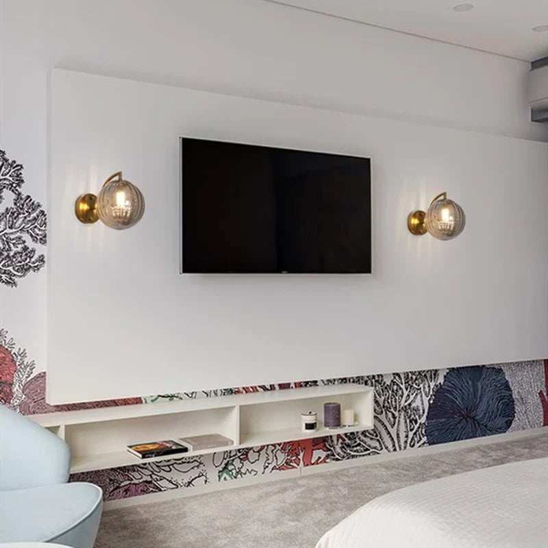 Glass Globe and Brass Wall Lamp