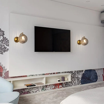 Glass Globe and Brass Wall Lamp