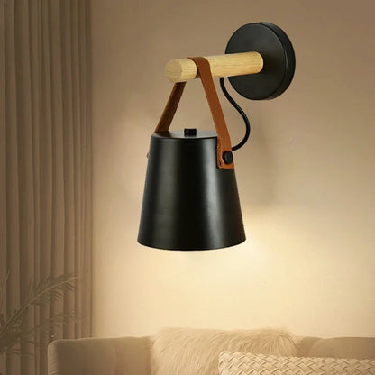 Nordic Wood and Leather Hanging Wall Lamp