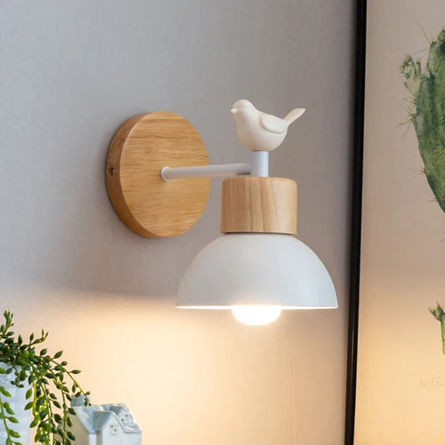 Nordic Wooden Bird Wall Lamp