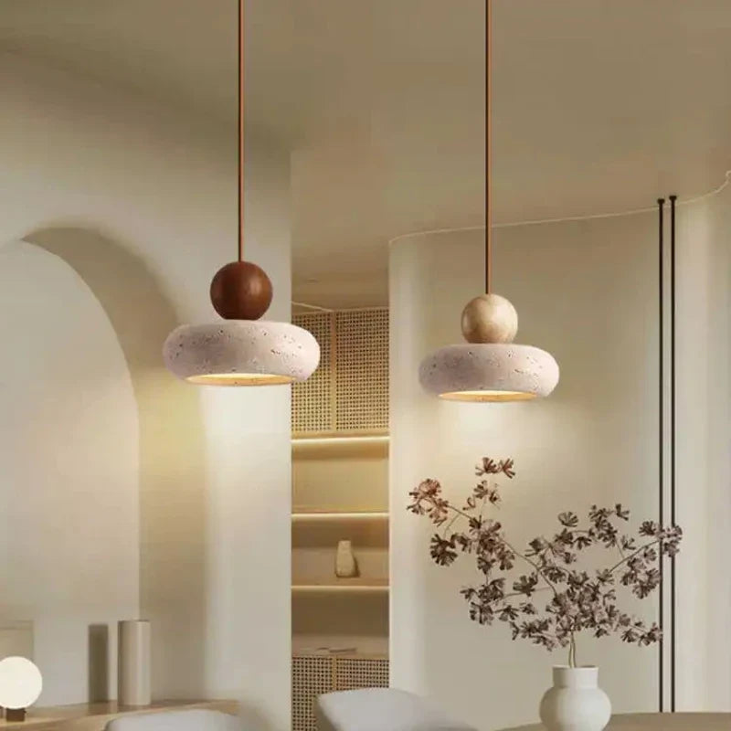 Natural Stone and Wood Pendant Light
