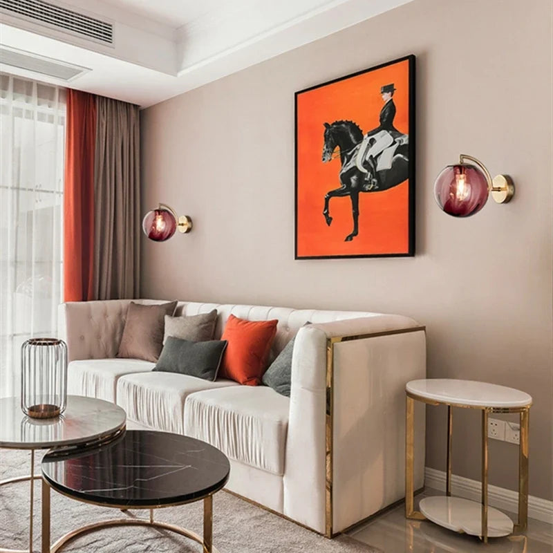 Glass Globe and Brass Wall Lamp