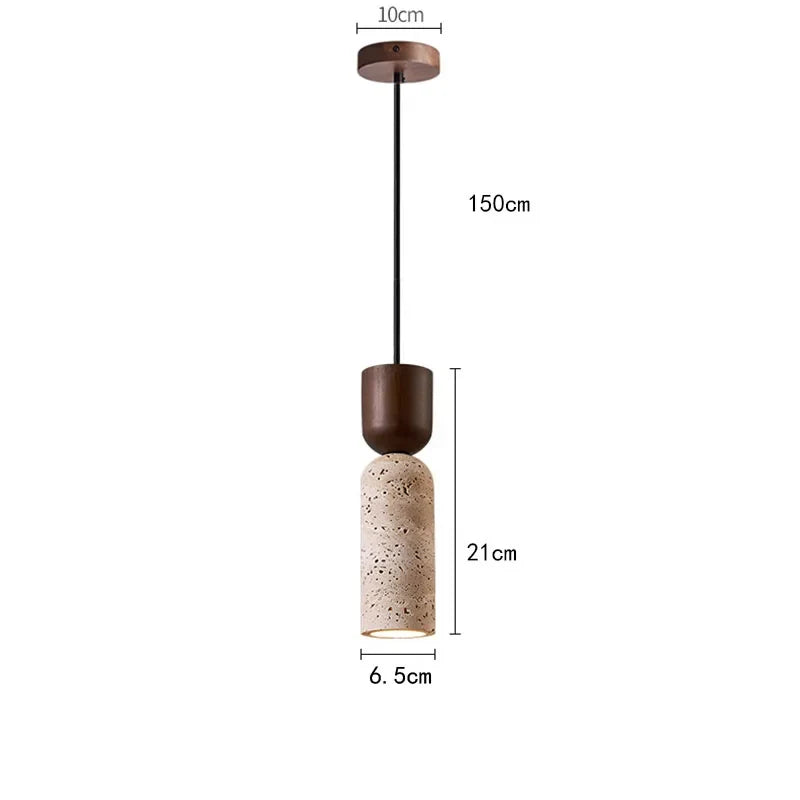 Wabi-Sabi Travertine and Wood Pendant Light