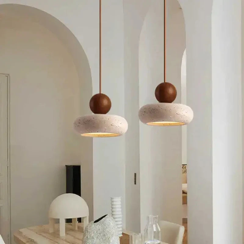 Natural Stone and Wood Pendant Light