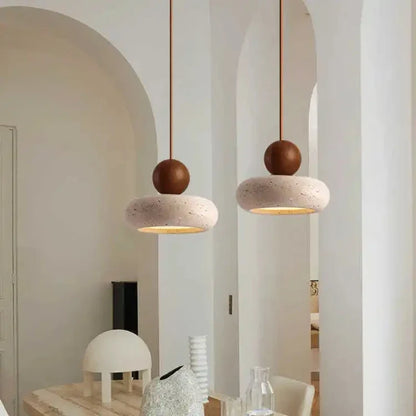 Natural Stone and Wood Pendant Light