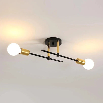 2-Light Black and Gold Flush Mount Ceiling Lamp