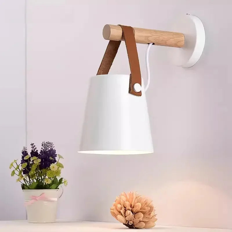 Nordic Wood and Leather Hanging Wall Lamp