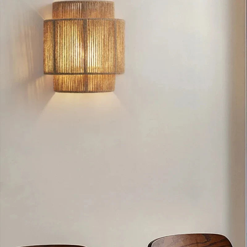 RattanGlow Handwoven Rattan Wall Lamp