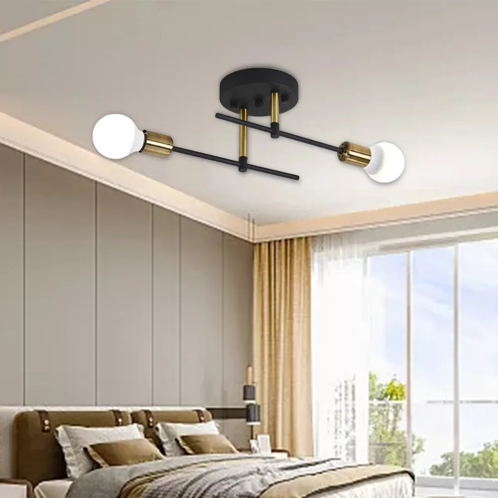 2-Light Black and Gold Flush Mount Ceiling Lamp