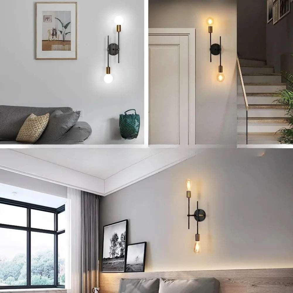 2-Light Black and Gold Flush Mount Ceiling Lamp