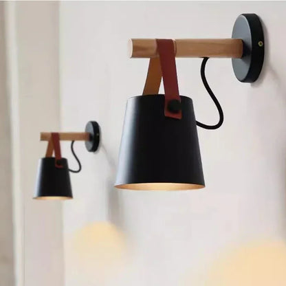 Nordic Wood and Leather Hanging Wall Lamp