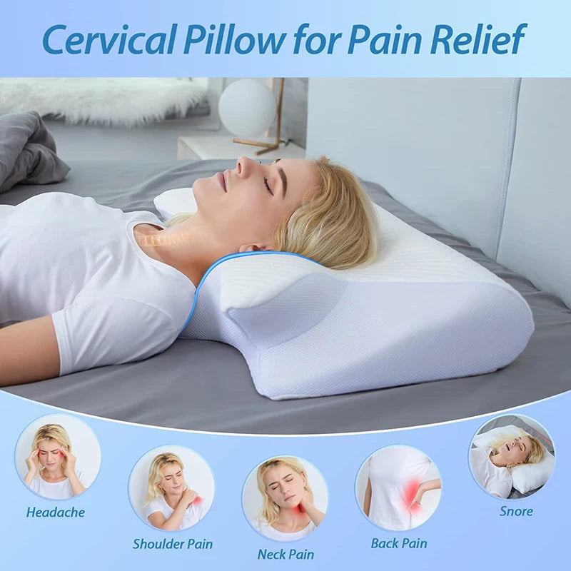 1pc Memory Foam Cervical Pillow, 2 in 1 Ergonomic Contour Orthopedic Pillow for Neck Pain, Contoured Support Pillows,Neck Pillow - Eirvana