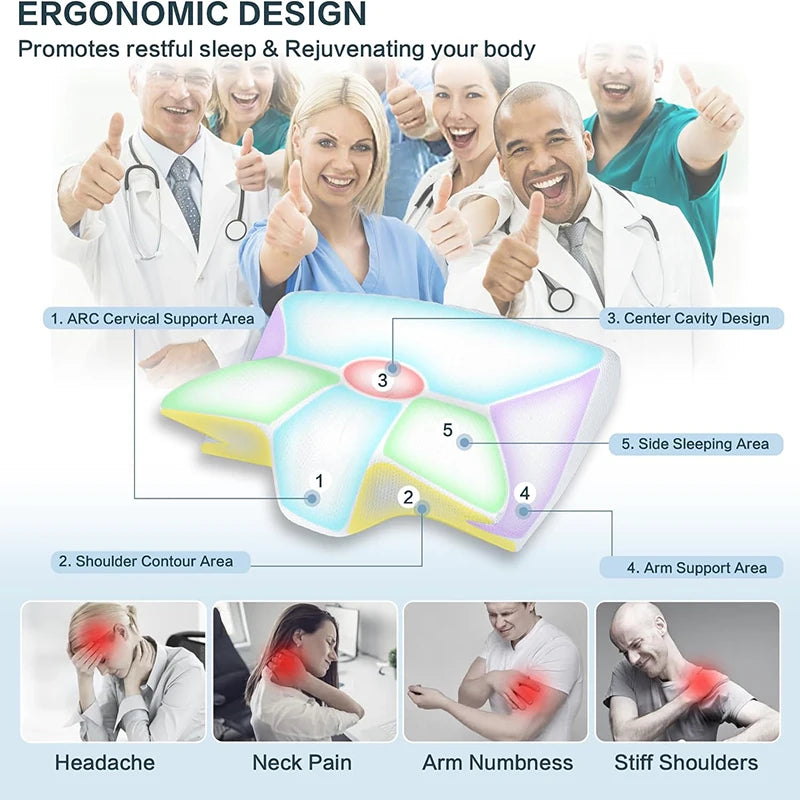 1pc Memory Foam Cervical Pillow, 2 in 1 Ergonomic Contour Orthopedic Pillow for Neck Pain, Contoured Support Pillows,Neck Pillow - Eirvana