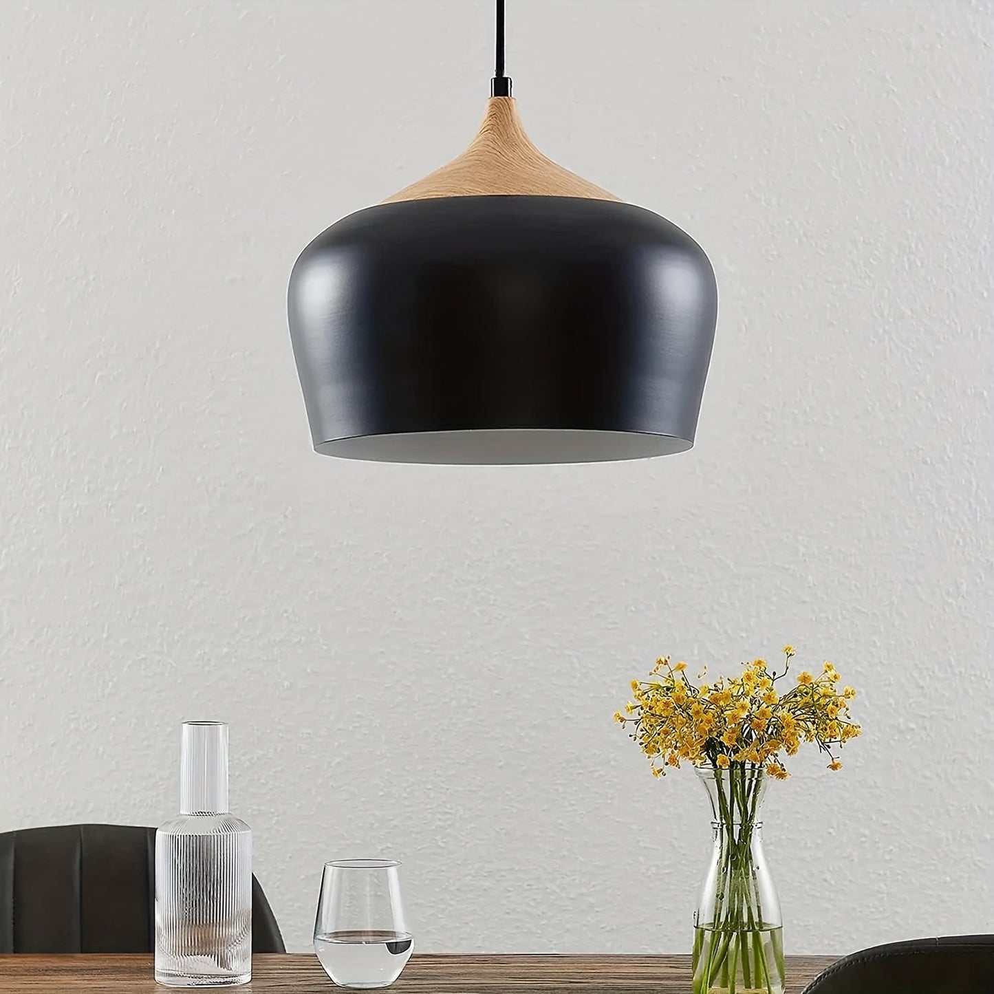 Scandinavian Iron and Wood Pendant Light