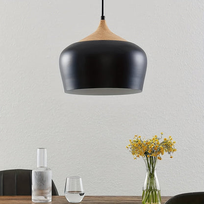 Scandinavian Iron and Wood Pendant Light