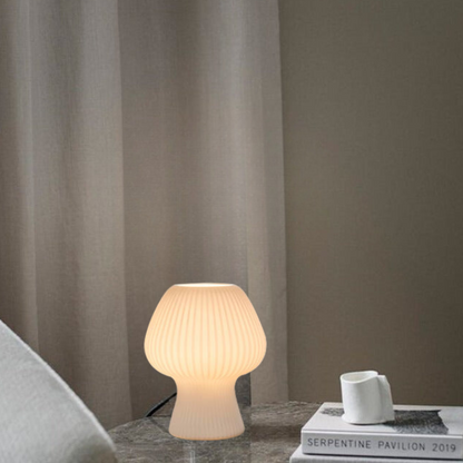 Vintage Ribbed Glass Mushroom Table Lamp