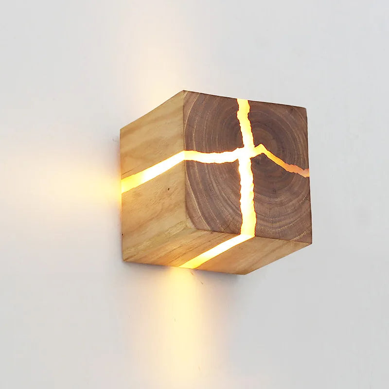 WoodAura Hand-Carved Wood and Resin Wall Light