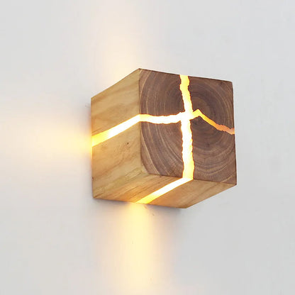 WoodAura Hand-Carved Wood and Resin Wall Light