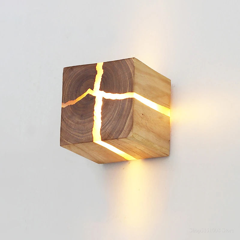WoodAura Hand-Carved Wood and Resin Wall Light