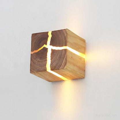 WoodAura Hand-Carved Wood and Resin Wall Light