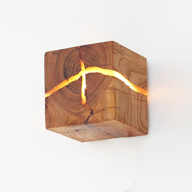 WoodAura Hand-Carved Wood and Resin Wall Light