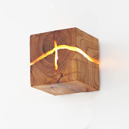 WoodAura Hand-Carved Wood and Resin Wall Light