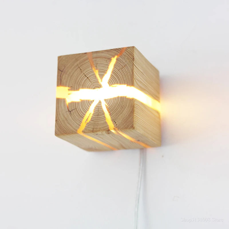 WoodAura Hand-Carved Wood and Resin Wall Light