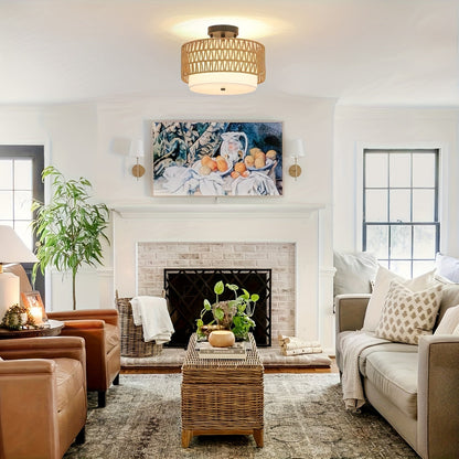 Boho Rattan Semi-Flush Ceiling Light