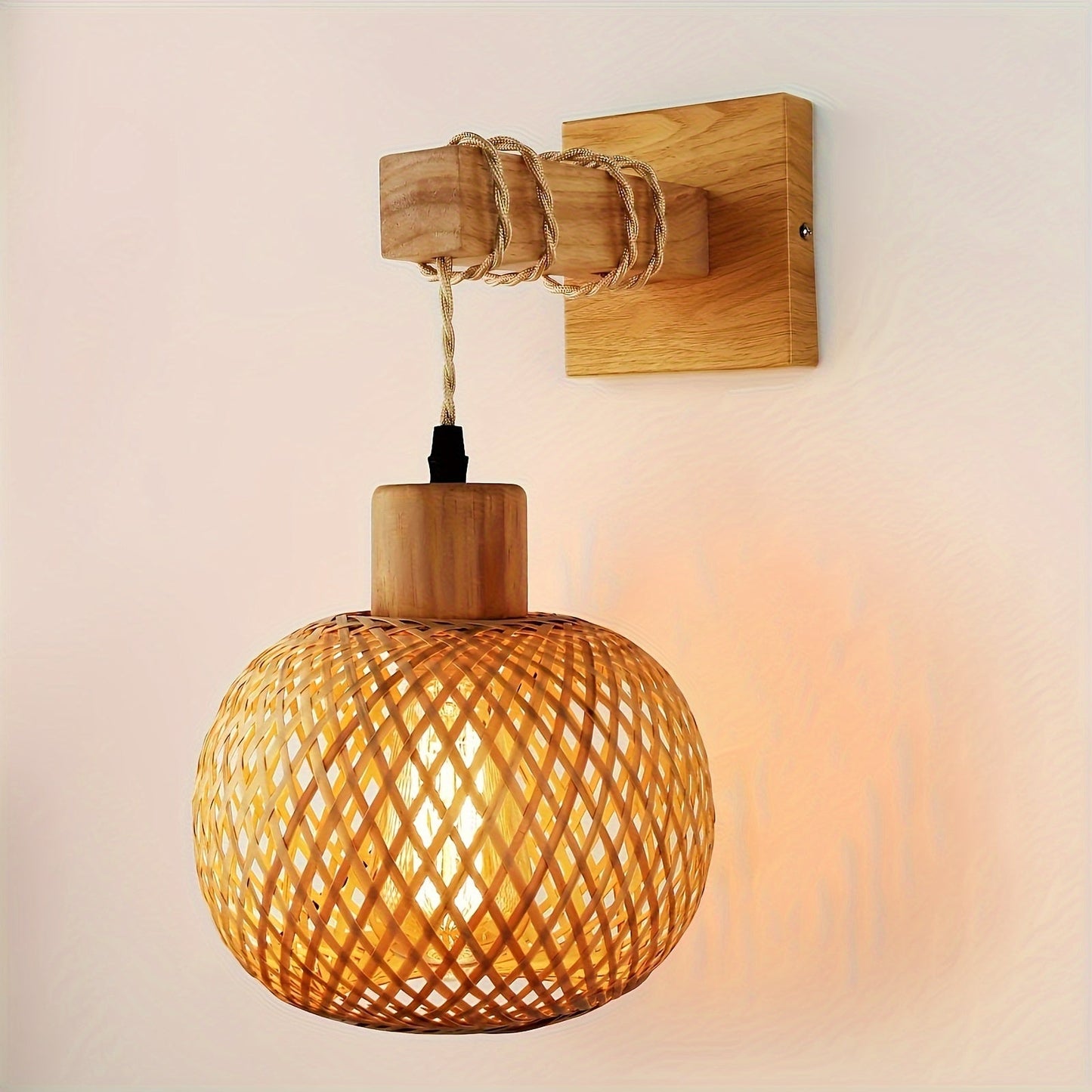 Rustic Wood and Rattan Wall Sconce