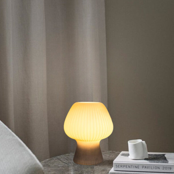 Vintage Ribbed Glass Mushroom Table Lamp