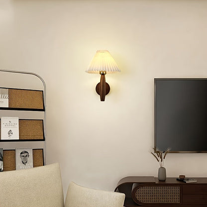 Nordic Wood Wall Sconce with Pleated Shade