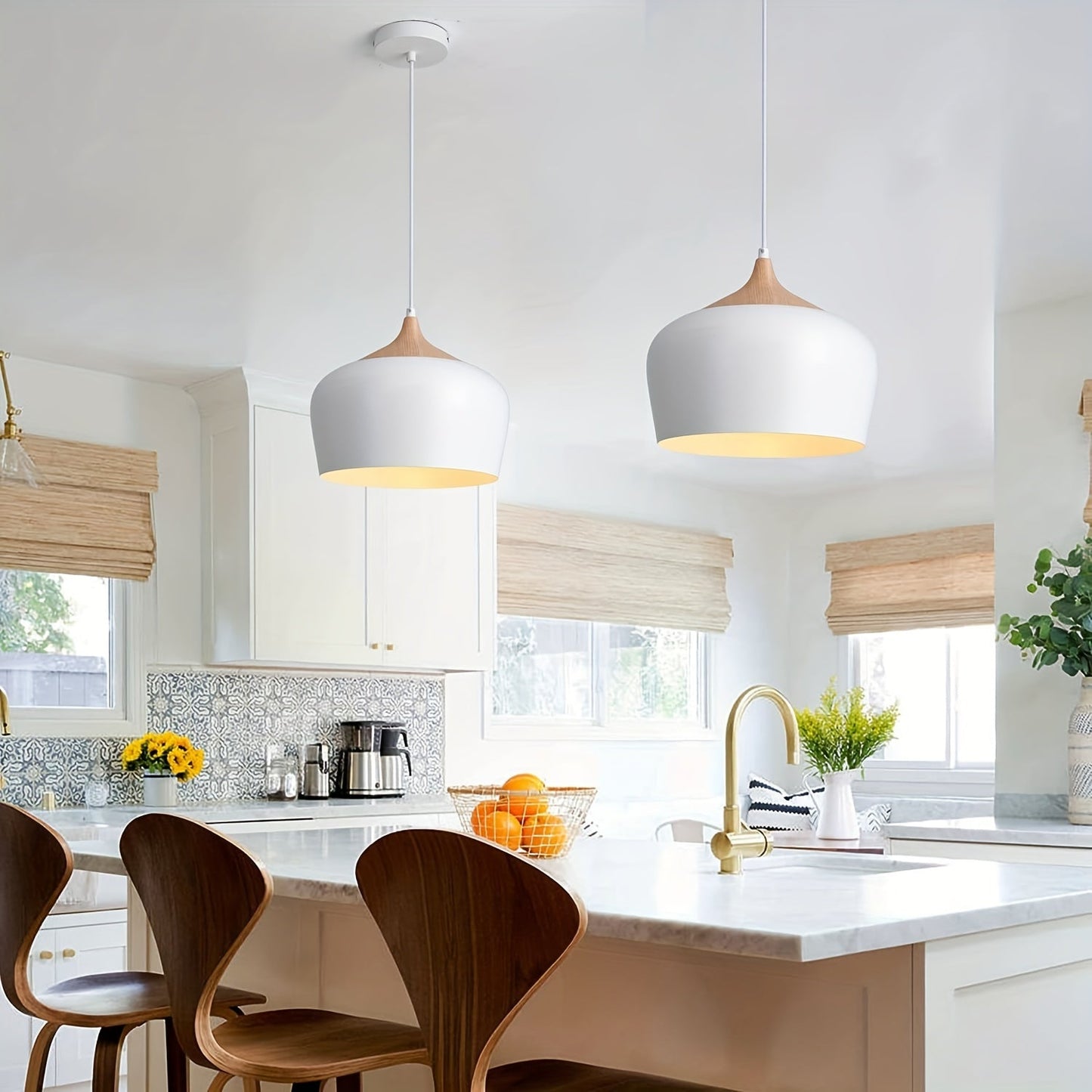 Scandinavian Iron and Wood Pendant Light