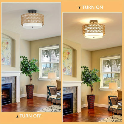 Boho Rattan Semi-Flush Ceiling Light