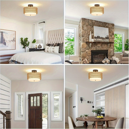 Boho Rattan Semi-Flush Ceiling Light