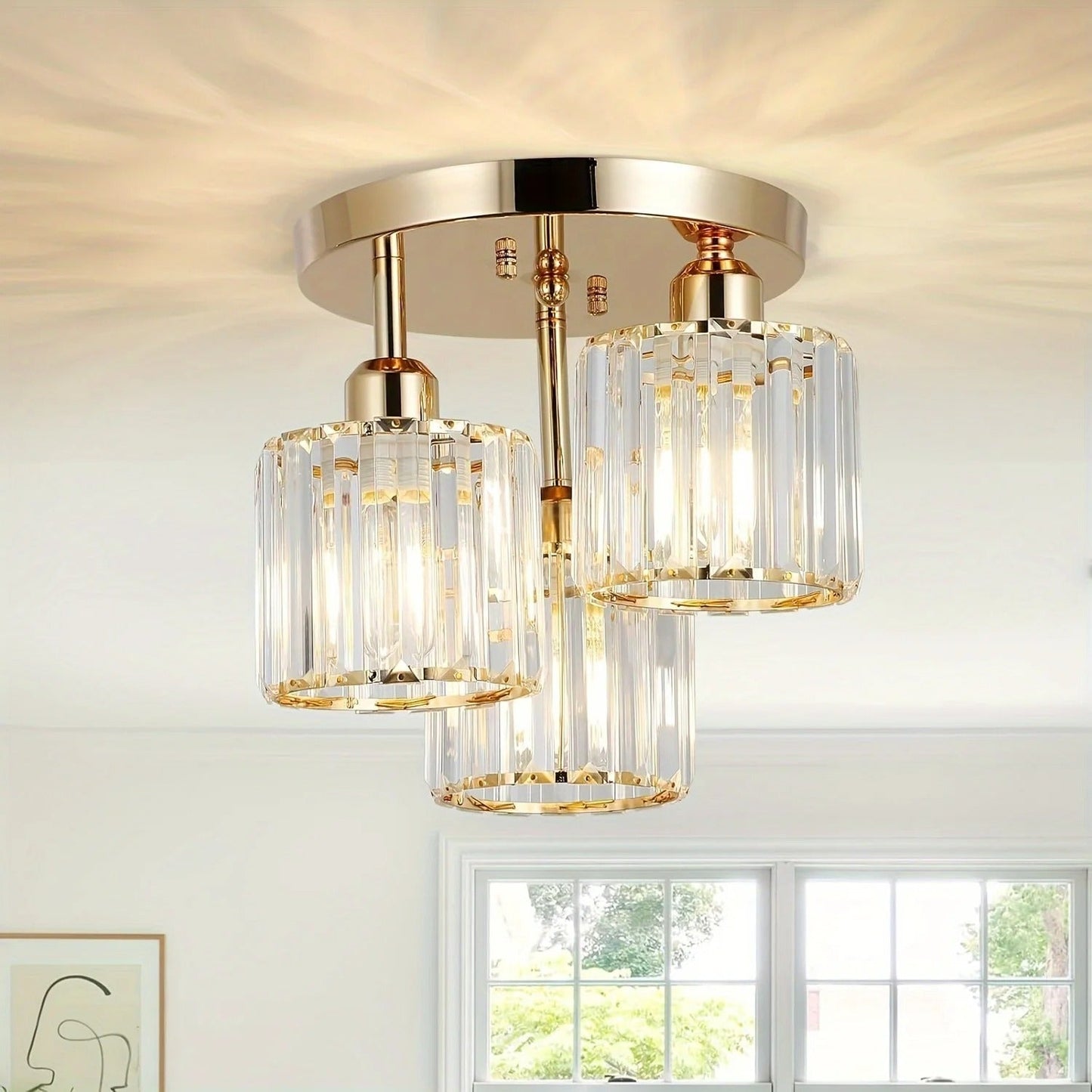 Gold Crystal Semi Flush Ceiling Light