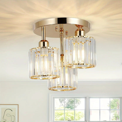 Gold Crystal Semi Flush Ceiling Light