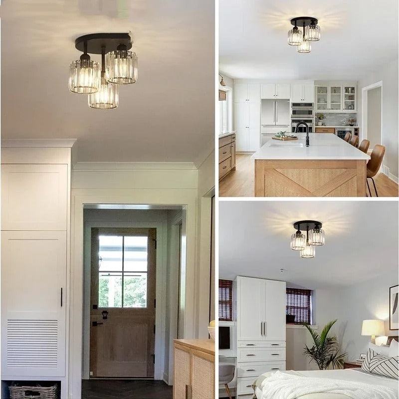 Gold Crystal Semi Flush Ceiling Light