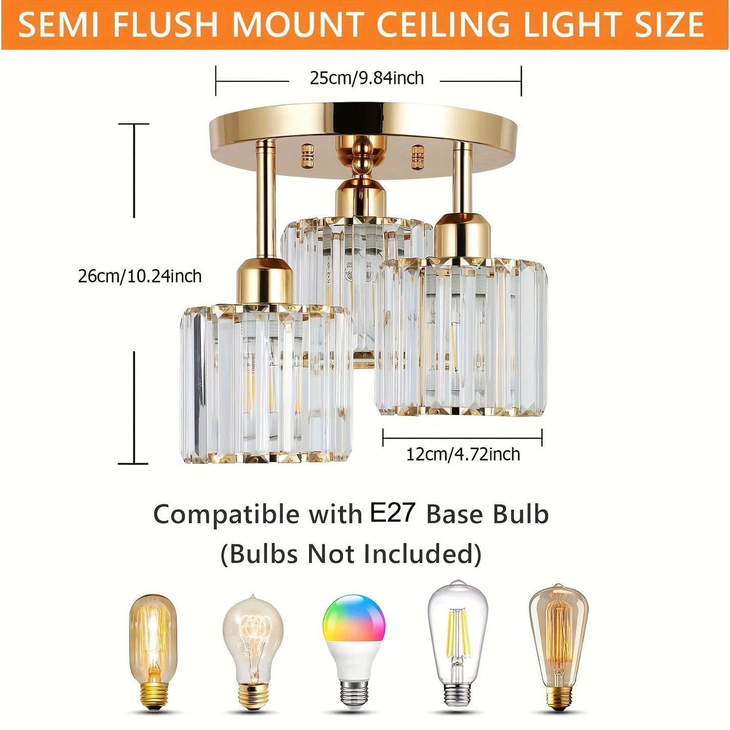 Gold Crystal Semi Flush Ceiling Light