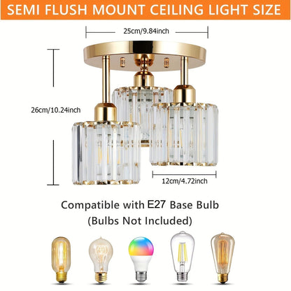 Gold Crystal Semi Flush Ceiling Light