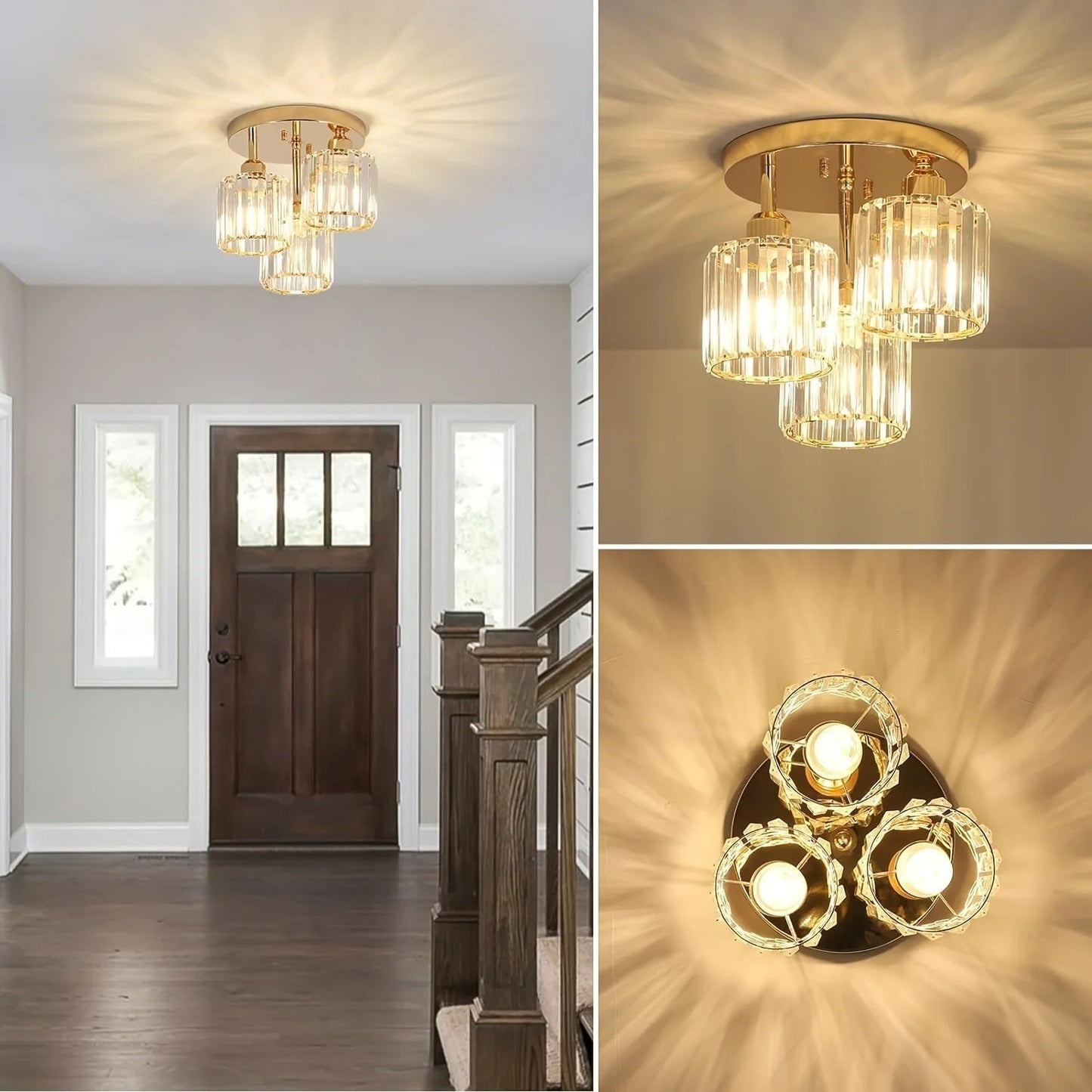 Gold Crystal Semi Flush Ceiling Light