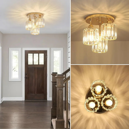 Gold Crystal Semi Flush Ceiling Light