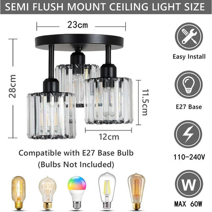 Gold Crystal Semi Flush Ceiling Light