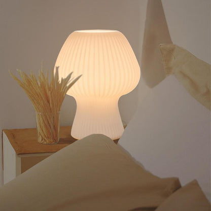 Vintage Ribbed Glass Mushroom Table Lamp